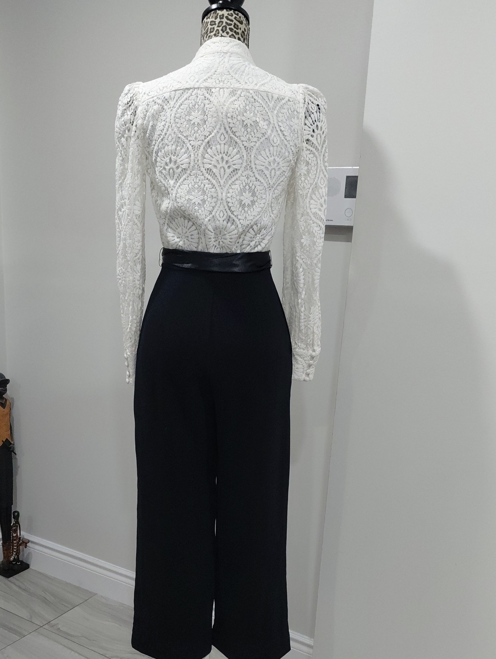 Forever New White Lace Bodice Black Wide-Leg Jumpsuit